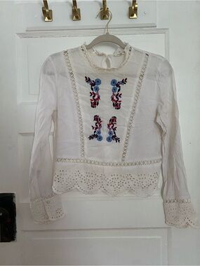 Sugarlips White Embroidered Eyelet Crop Peasant Blouse
